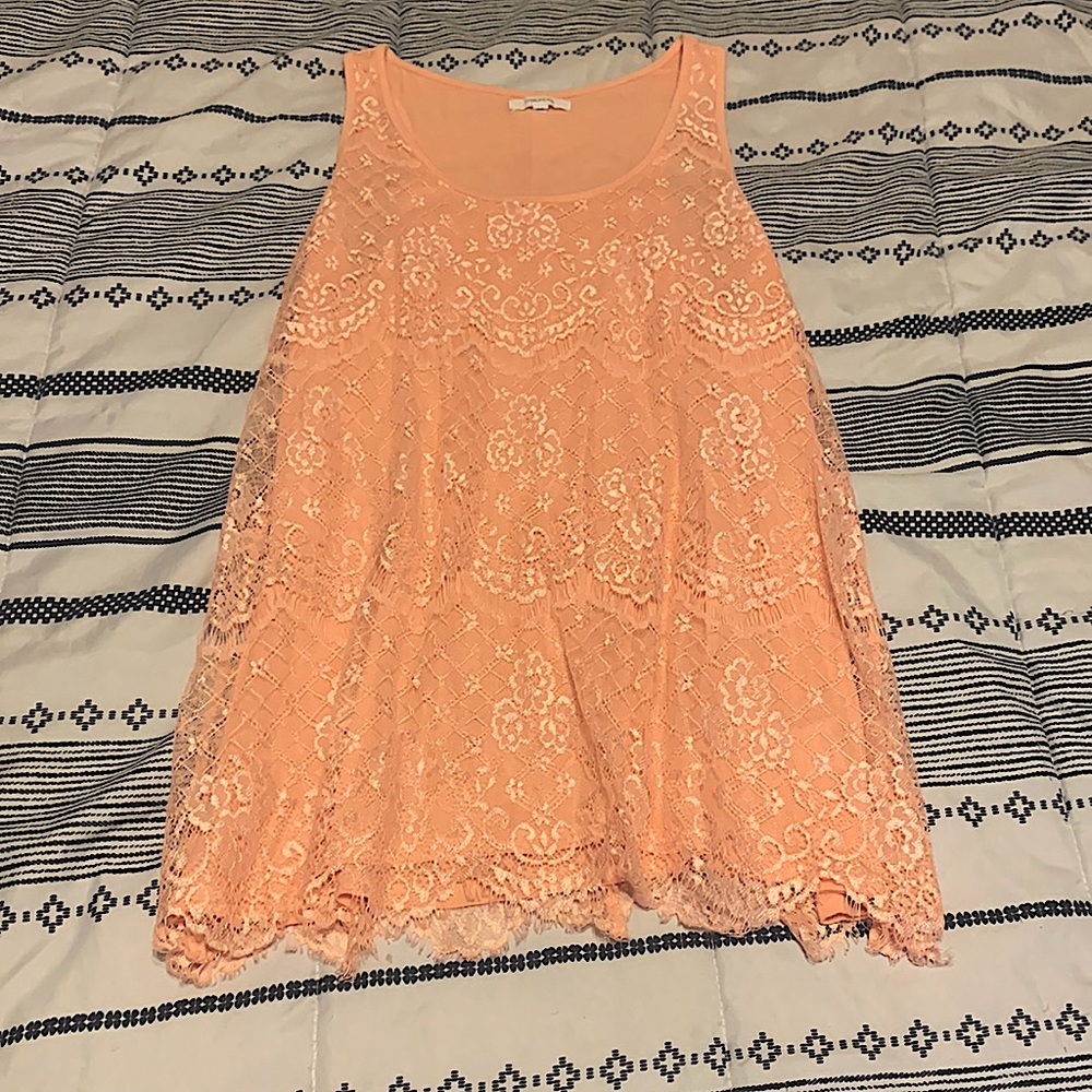 Peach lace overlay tank top